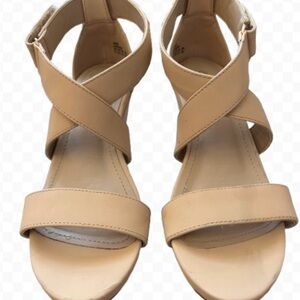 Dreampairs Pink Beige Wedge Open Toe Crisscross Strap Comfort Sandals Sz.7.5 EUC